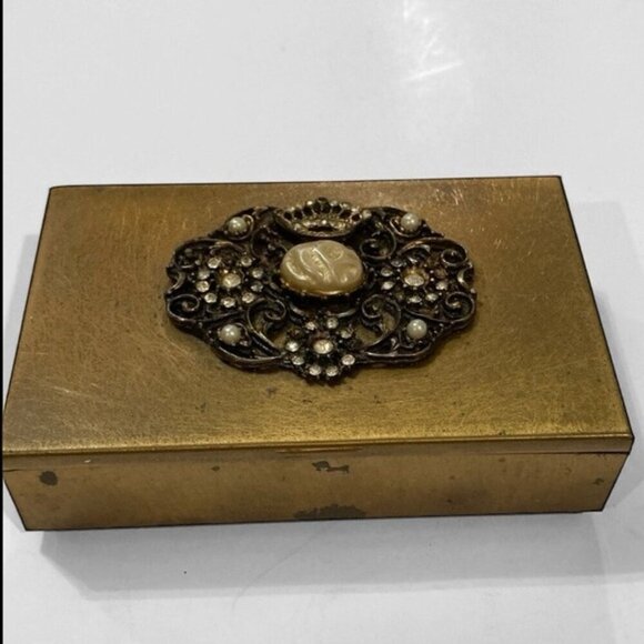 Vintage Brass Rhinestone Jewelry Box - Picture 2 of 11